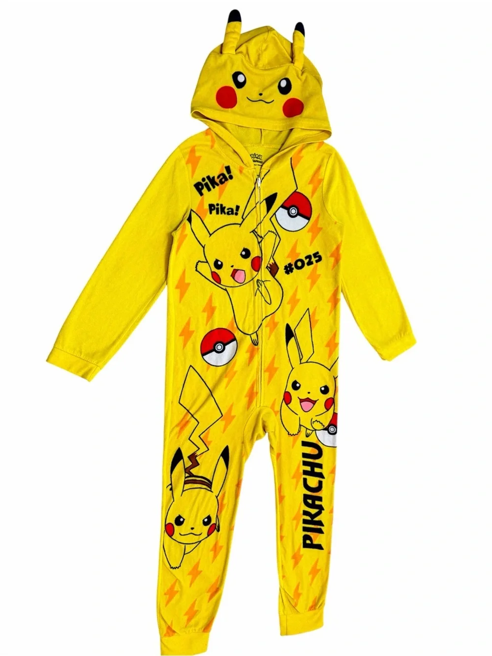 Pokemon Boys Pikachu Hooded Onesie Mecium Bright Yellow One-Piece Pajama Costume